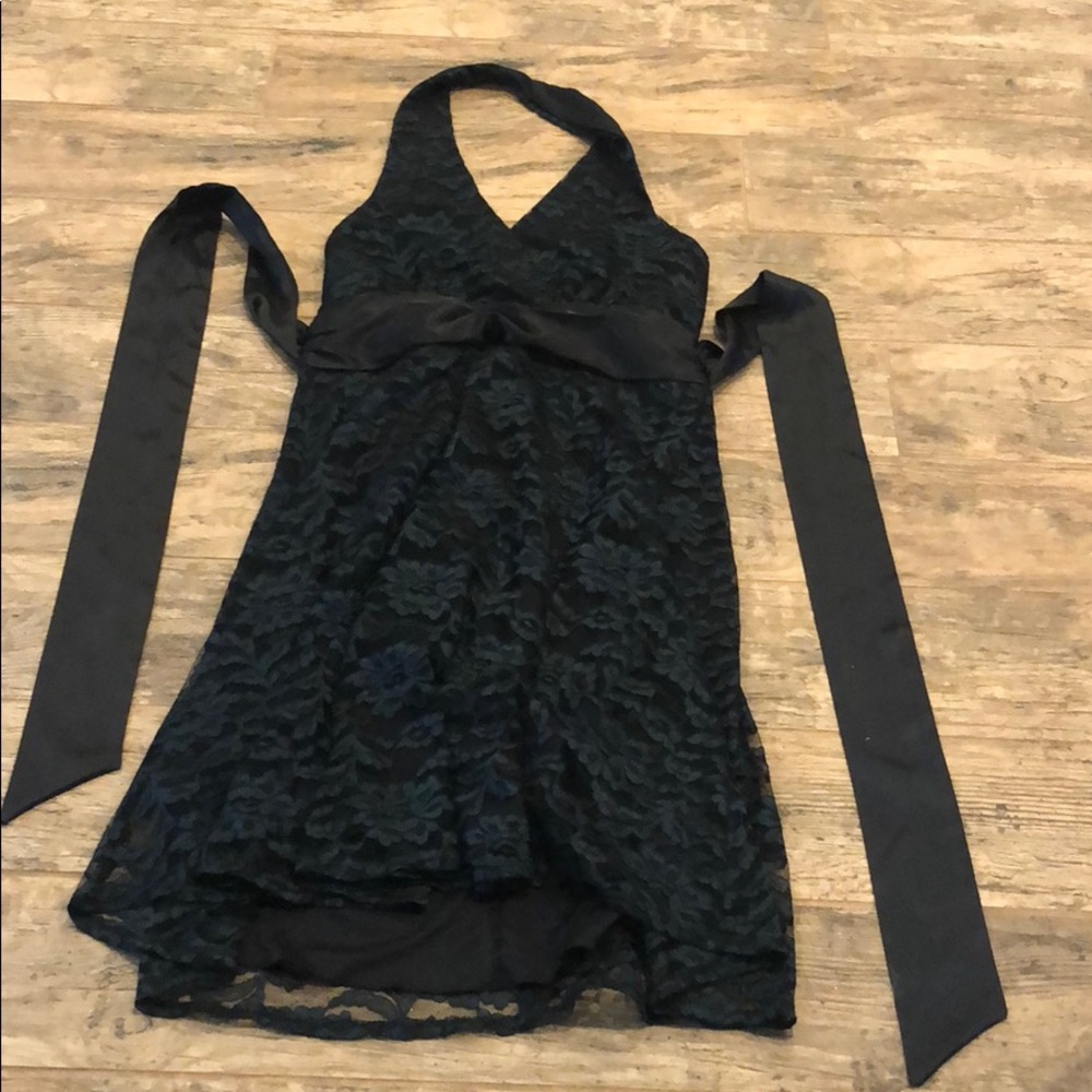 Green and black lace halter tie-back dress size 14